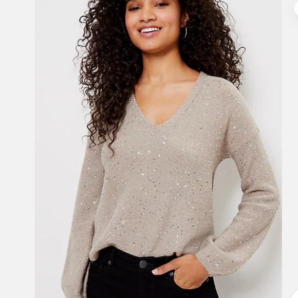 Loft Sequin Double V Sweater S - Picture 1 of 9